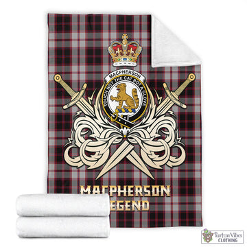 MacPherson Tartan Blanket with Clan Crest and the Golden Sword of Courageous Legacy