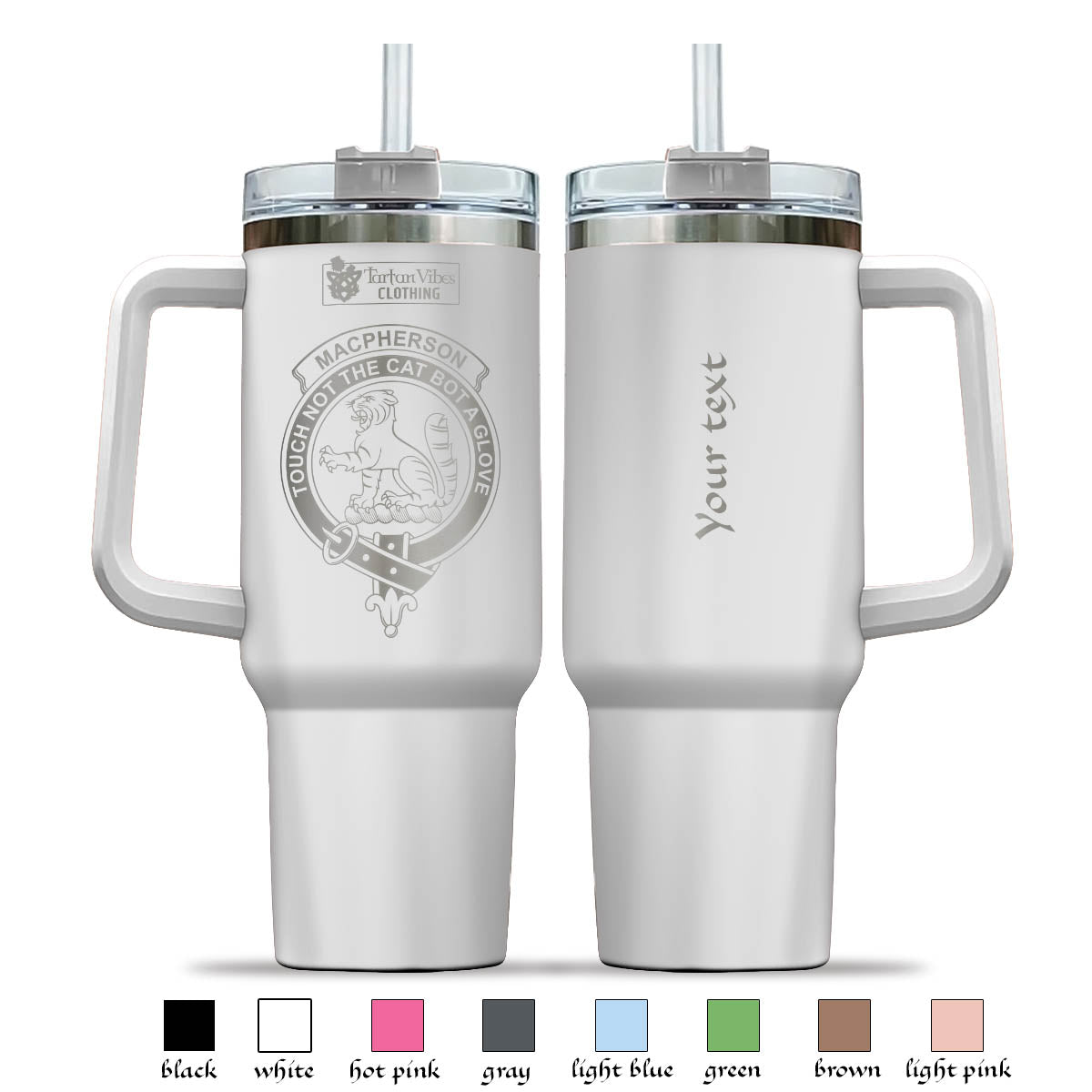 Tartan Vibes Clothing MacPherson Engraved Family Crest Tumbler with Handle