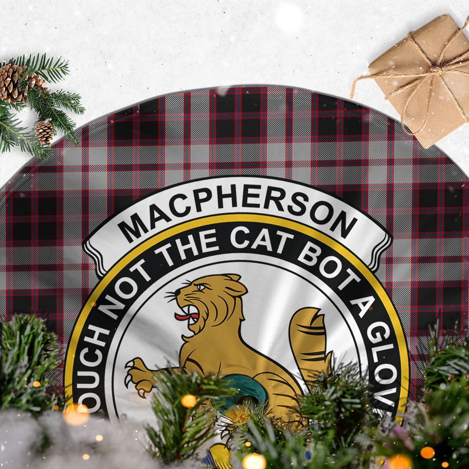 MacPherson Tartan Christmas Tree Skirt with Family Crest - Tartanvibesclothing
