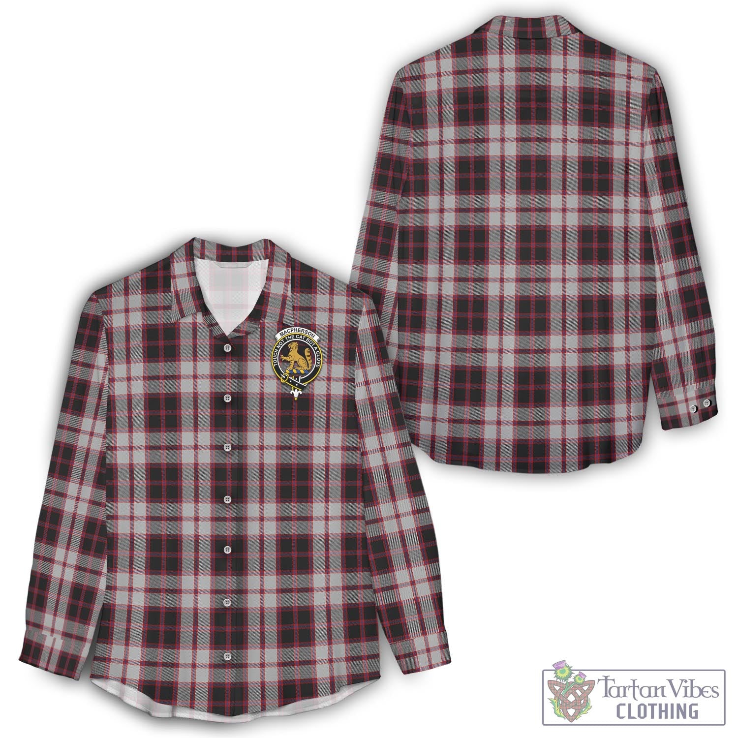 Tartan Vibes Clothing MacPherson Tartan Womens Casual Shirt with Family Crest