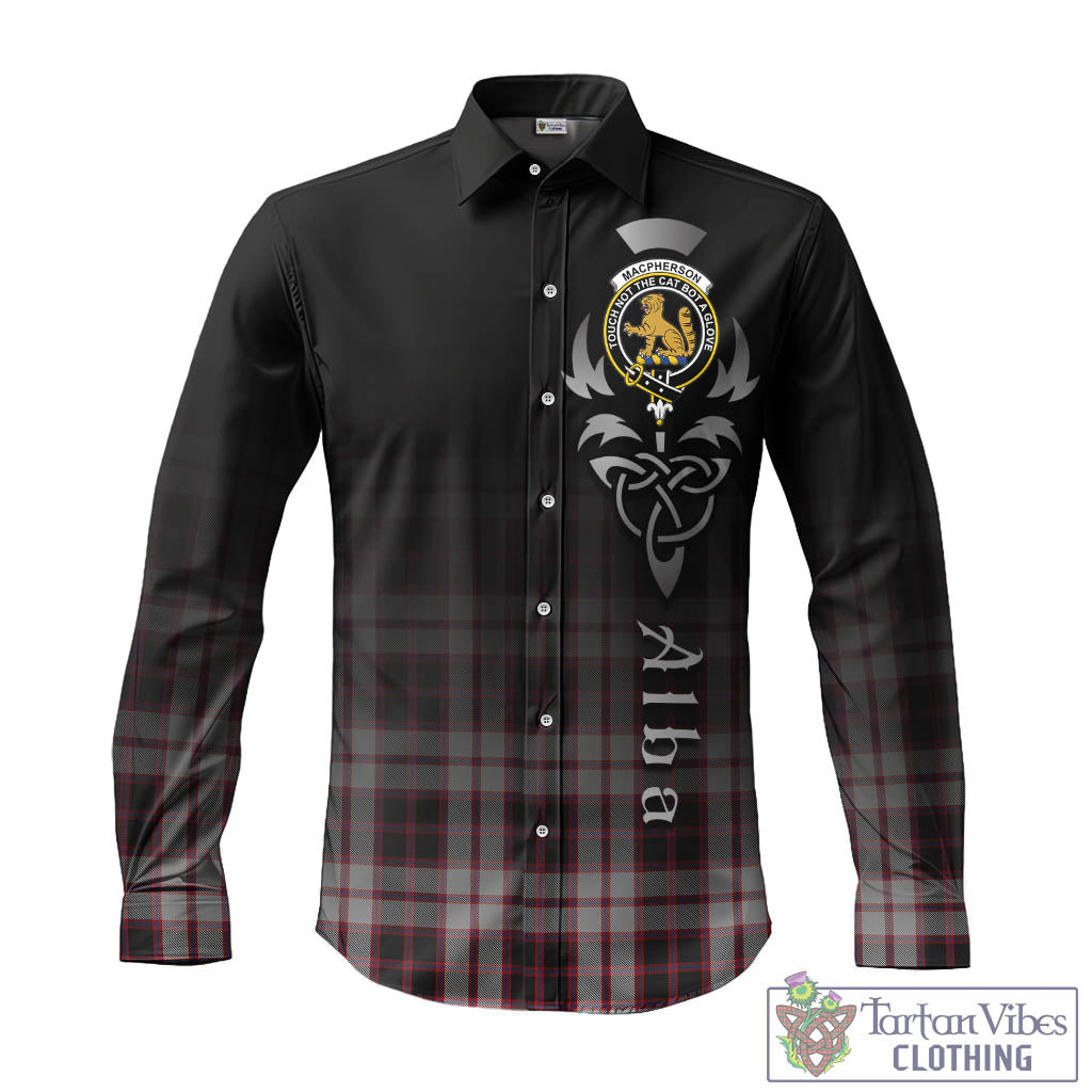 Tartan Vibes Clothing MacPherson Tartan Long Sleeve Button Up Featuring Alba Gu Brath Family Crest Celtic Inspired