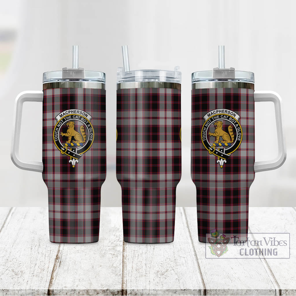 Tartan Vibes Clothing MacPherson Tartan and Family Crest Tumbler with Handle