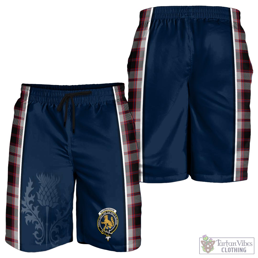 Tartan Vibes Clothing MacPherson Tartan Men's Shorts with Family Crest and Scottish Thistle Vibes Sport Style