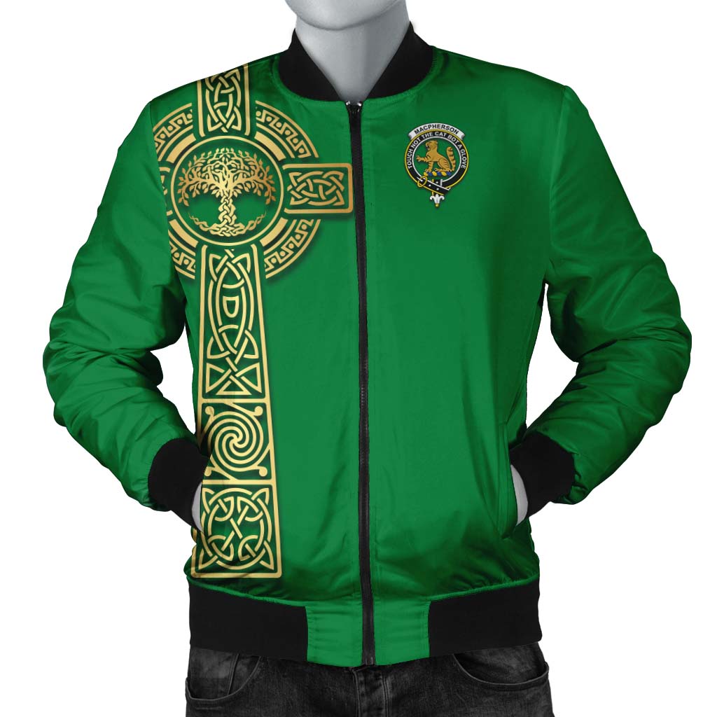MacPherson Clan Bomber Jacket with Golden Celtic Tree Of Life Unisex Irish Green - Tartanvibesclothing
