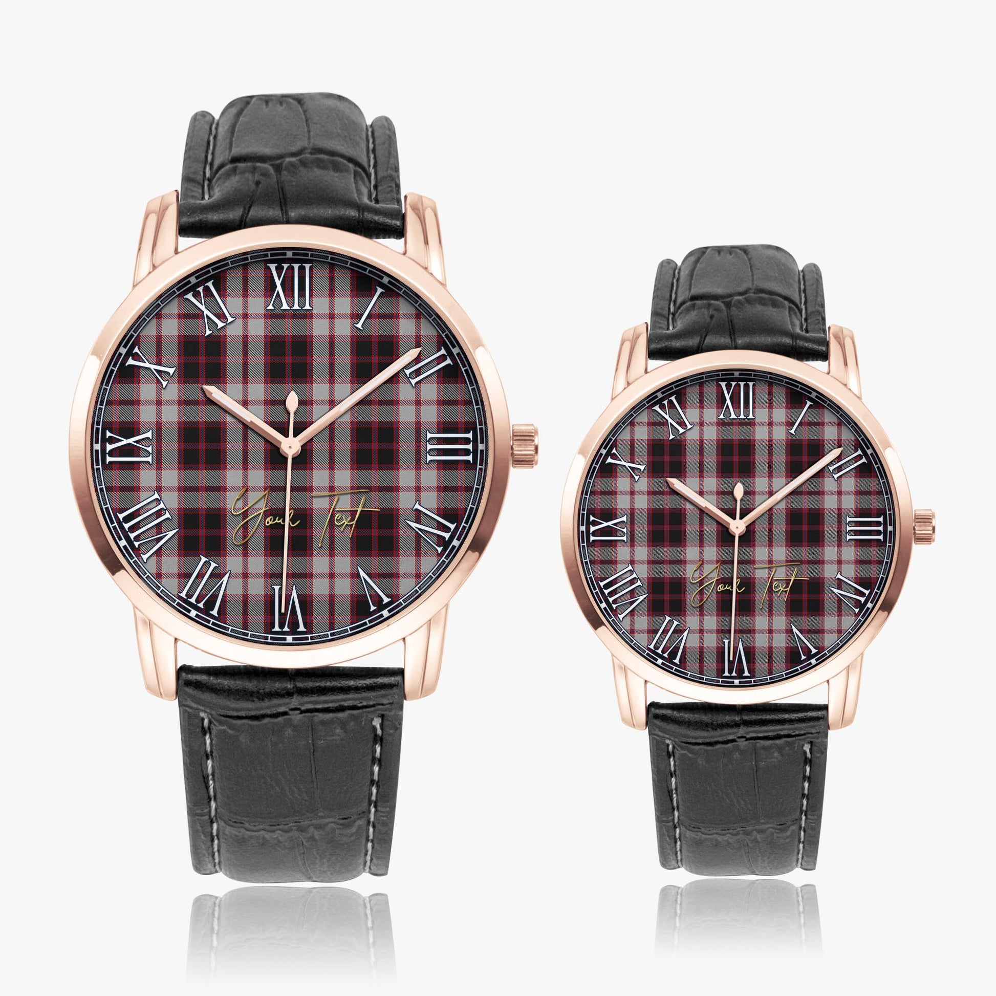 MacPherson Tartan Personalized Your Text Leather Trap Quartz Watch Wide Type Rose Gold Case With Black Leather Strap - Tartanvibesclothing