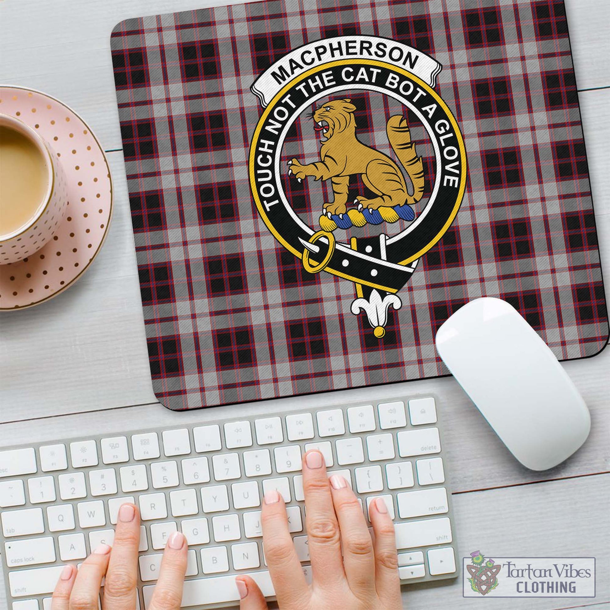 Tartan Vibes Clothing MacPherson Tartan Mouse Pad with Family Crest