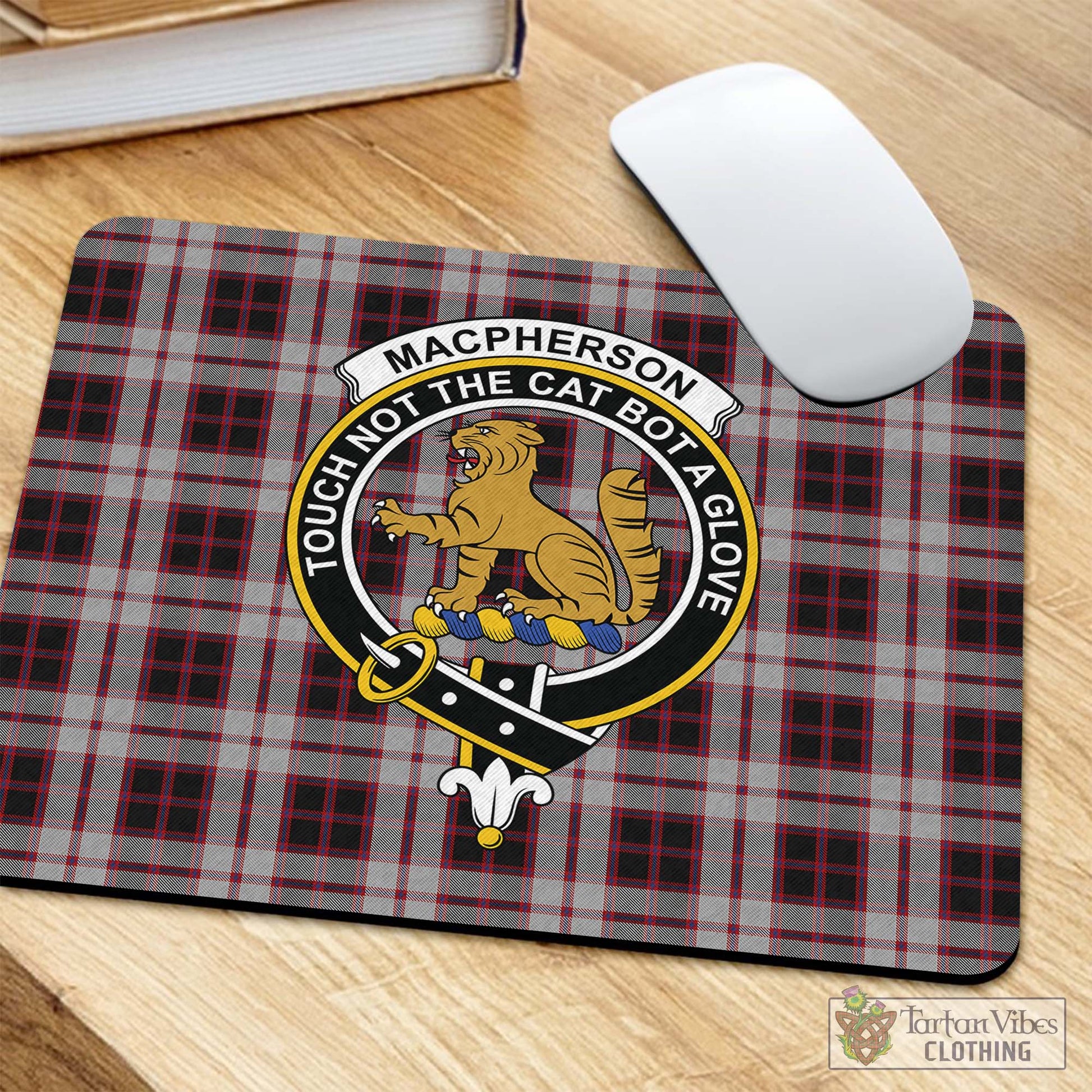 Tartan Vibes Clothing MacPherson Tartan Mouse Pad with Family Crest