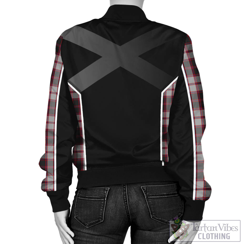 Tartan Vibes Clothing MacPherson Tartan Bomber Jacket with Family Crest and Scottish Thistle Vibes Sport Style