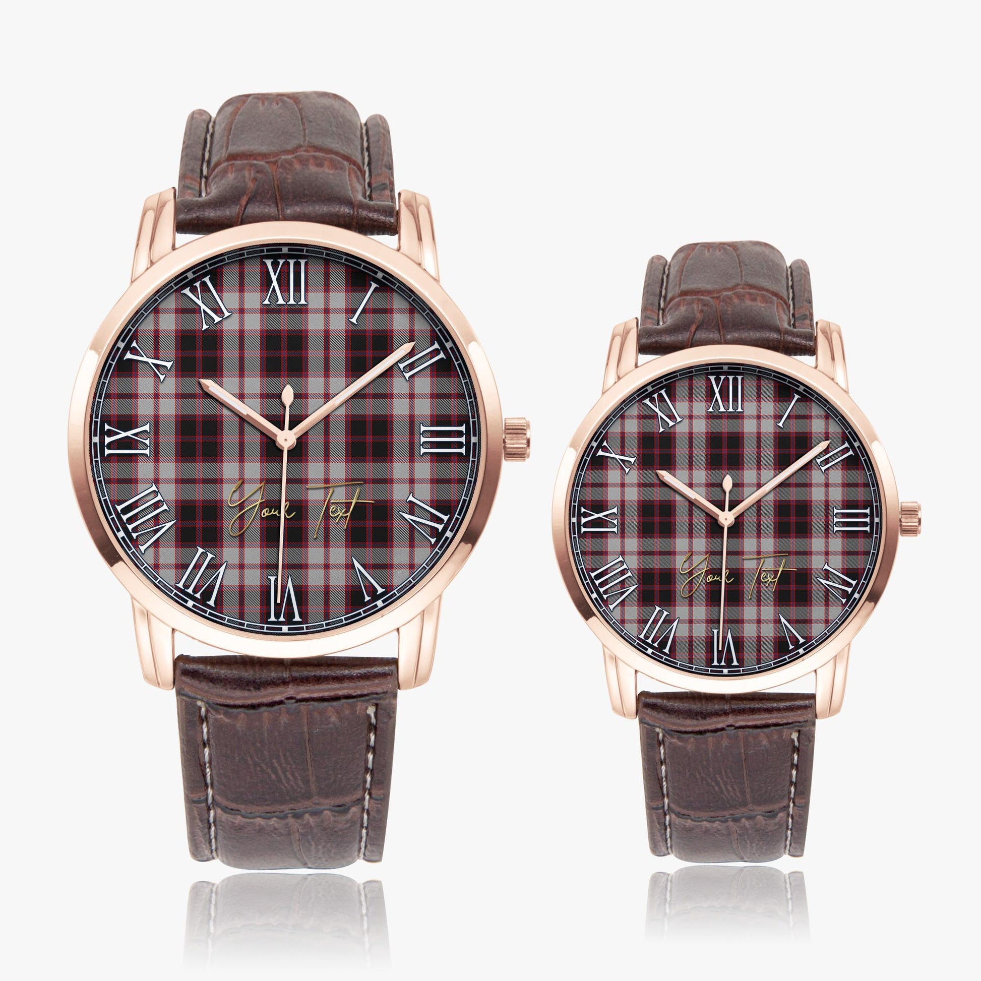 MacPherson Tartan Personalized Your Text Leather Trap Quartz Watch Wide Type Rose Gold Case With Brown Leather Strap - Tartanvibesclothing