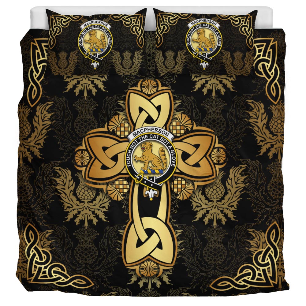 MacPherson Clan Bedding Sets Gold Thistle Celtic Style - Tartanvibesclothing