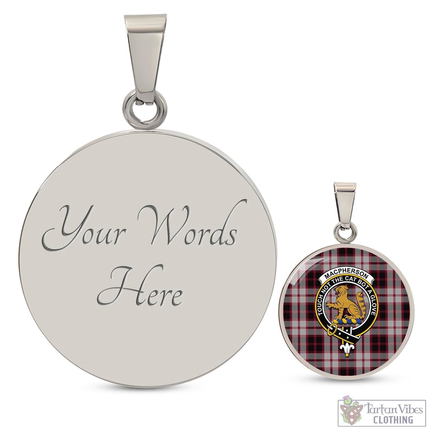 Tartan Vibes Clothing MacPherson Tartan Circle Necklace with Family Crest