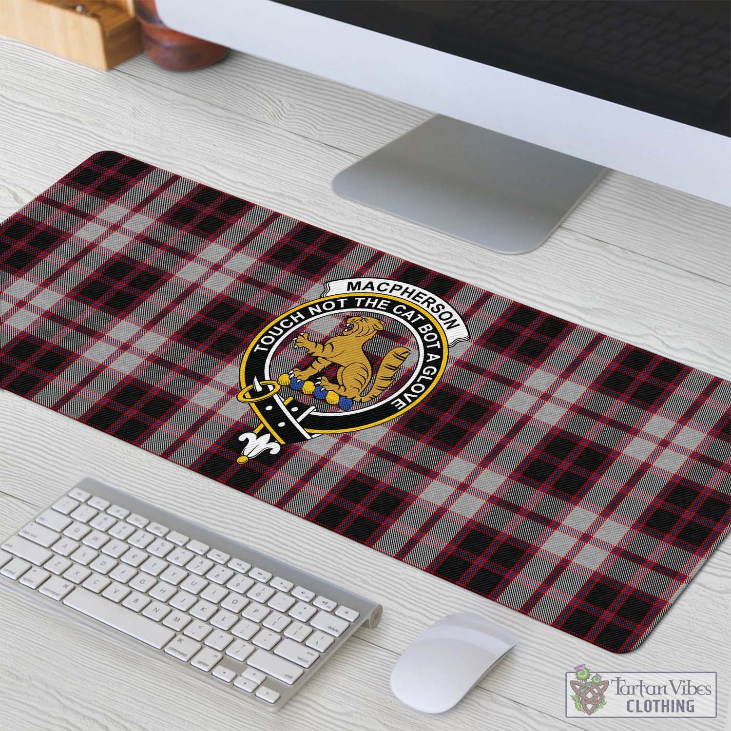 Tartan Vibes Clothing MacPherson Tartan Mouse Pad with Family Crest