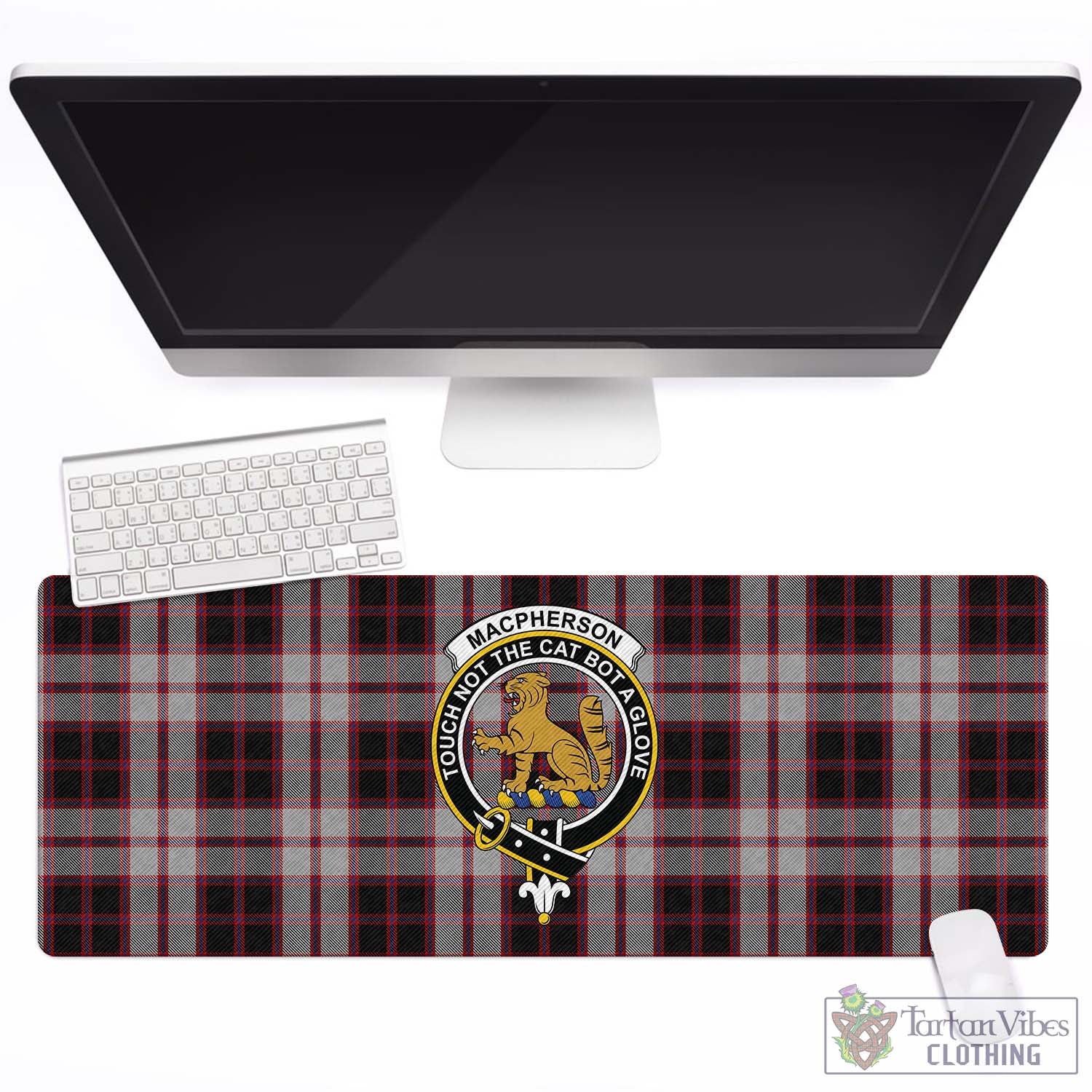 Tartan Vibes Clothing MacPherson Tartan Mouse Pad with Family Crest