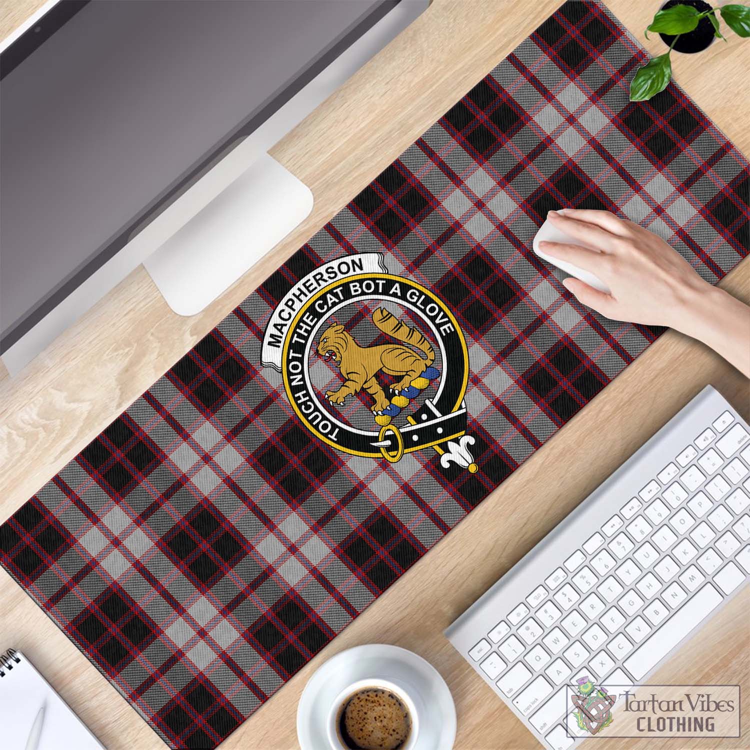 Tartan Vibes Clothing MacPherson Tartan Mouse Pad with Family Crest