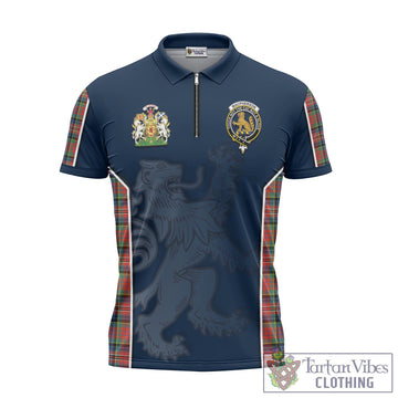 MacPherson Ancient Tartan Zipper Polo Shirt with Family Crest and Lion Rampant Vibes Sport Style