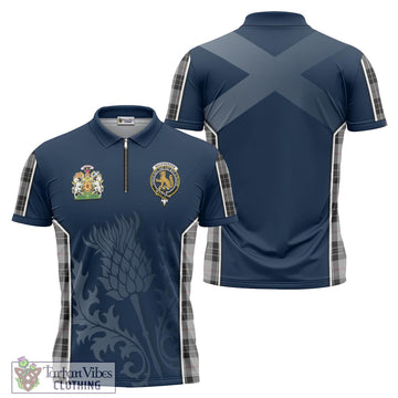 MacPherson Dress Tartan Zipper Polo Shirt with Family Crest and Scottish Thistle Vibes Sport Style