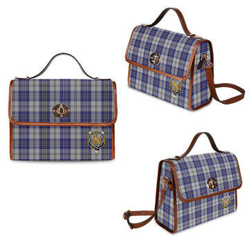 macpherson-dress-blue-tartan-leather-strap-waterproof-canvas-bag-with-family-crest