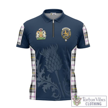 MacPherson Dress Modern Tartan Zipper Polo Shirt with Family Crest and Scottish Thistle Vibes Sport Style