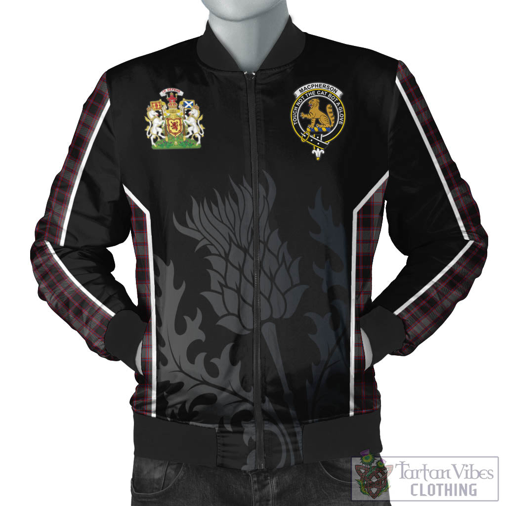Tartan Vibes Clothing MacPherson Hunting Tartan Bomber Jacket with Family Crest and Scottish Thistle Vibes Sport Style