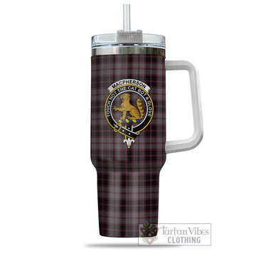 MacPherson Hunting Tartan and Family Crest Tumbler with Handle