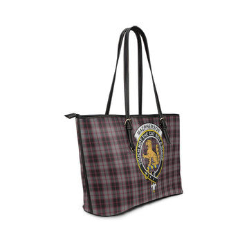 MacPherson Hunting Tartan Leather Tote Bag with Family Crest