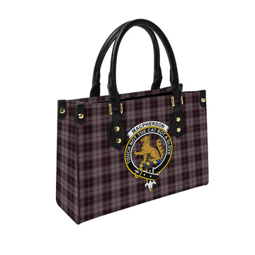 MacPherson Hunting Tartan Leather Bag with Family Crest