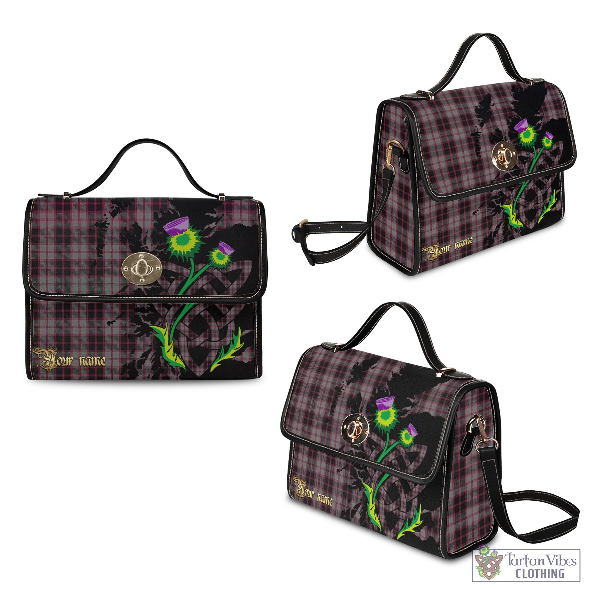 Tartan Vibes Clothing MacPherson Hunting Tartan Waterproof Canvas Bag with Scotland Map and Thistle Celtic Accents