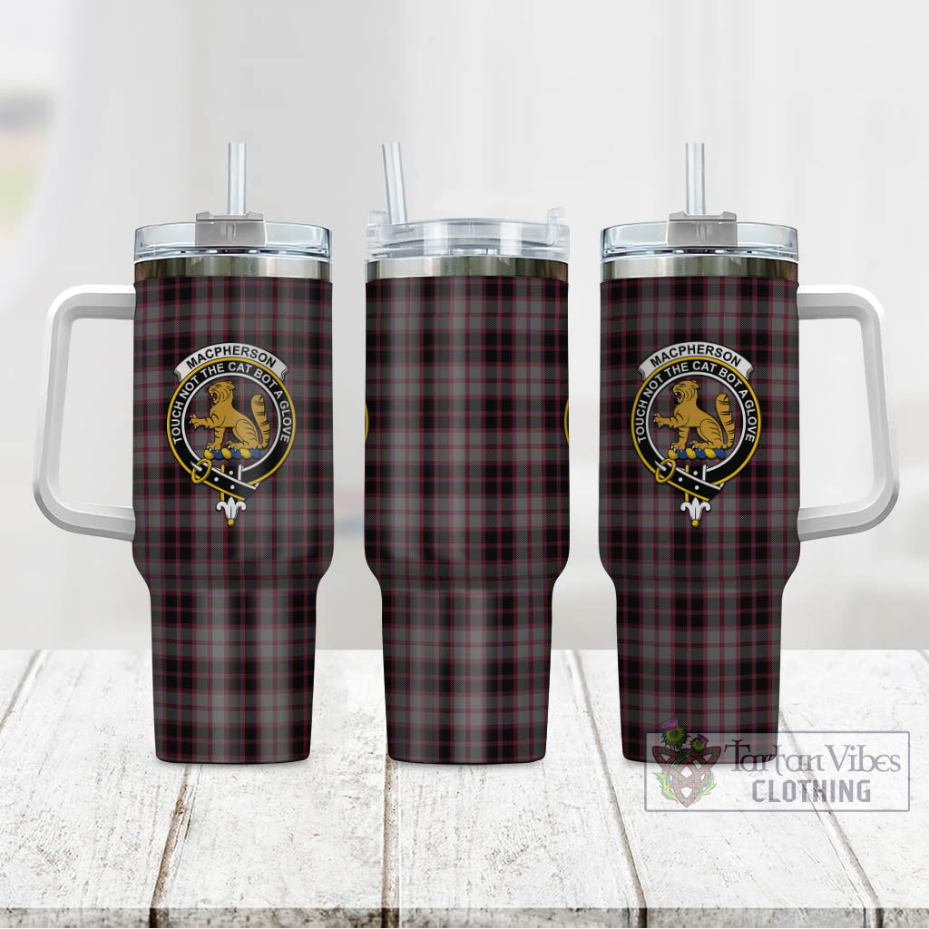 Tartan Vibes Clothing MacPherson Hunting Tartan and Family Crest Tumbler with Handle