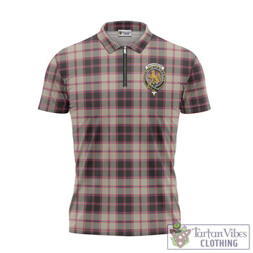 MacPherson Hunting Ancient Tartan Zipper Polo Shirt with Family Crest
