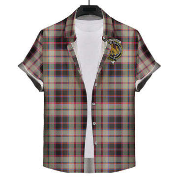 MacPherson Hunting Ancient Tartan Short Sleeve Button Down Shirt with Family Crest