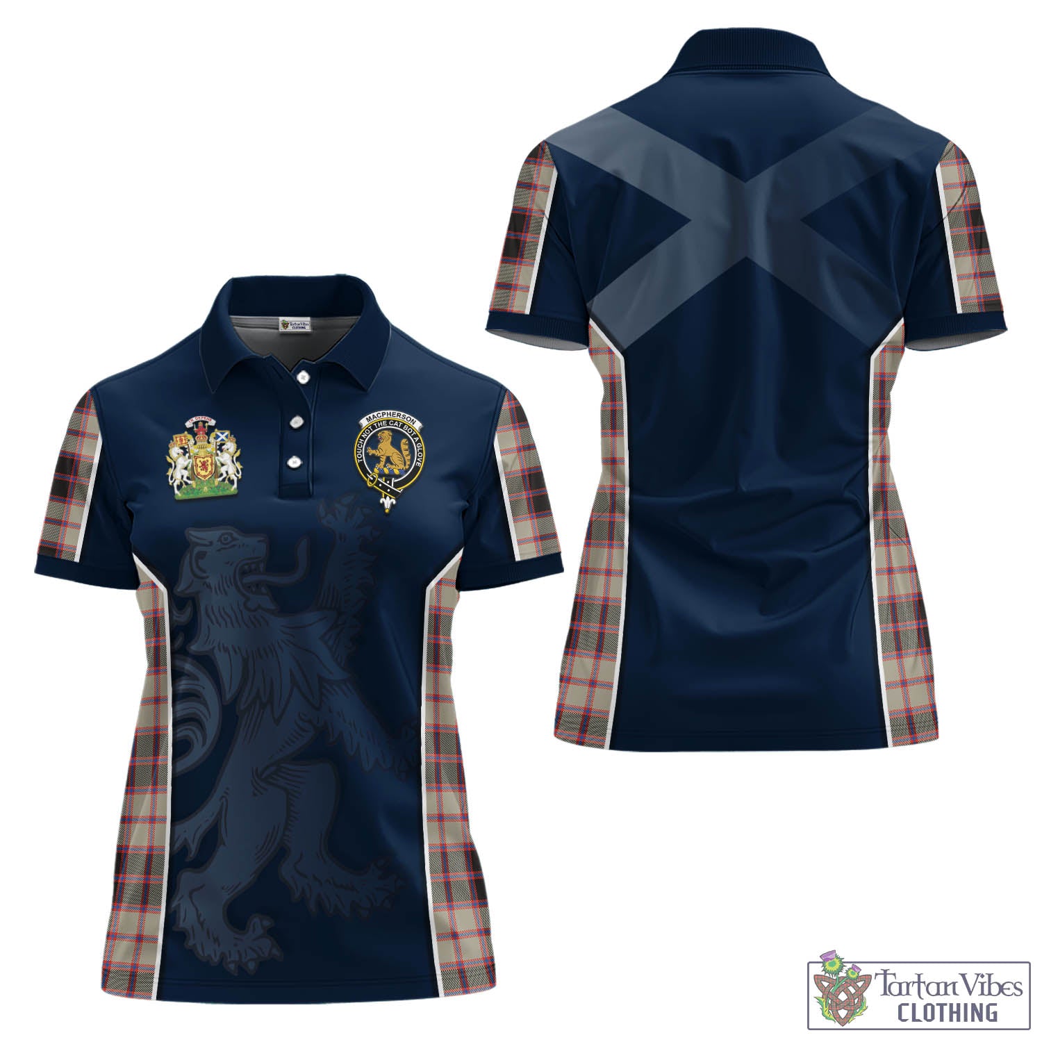Tartan Vibes Clothing MacPherson Hunting Ancient Tartan Women's Polo Shirt with Family Crest and Lion Rampant Vibes Sport Style