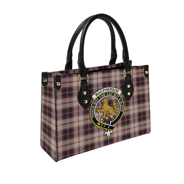 MacPherson Hunting Ancient Tartan Leather Bag with Family Crest