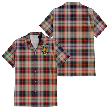 MacPherson Hunting Ancient Tartan Short Sleeve Button Down Shirt with Family Crest