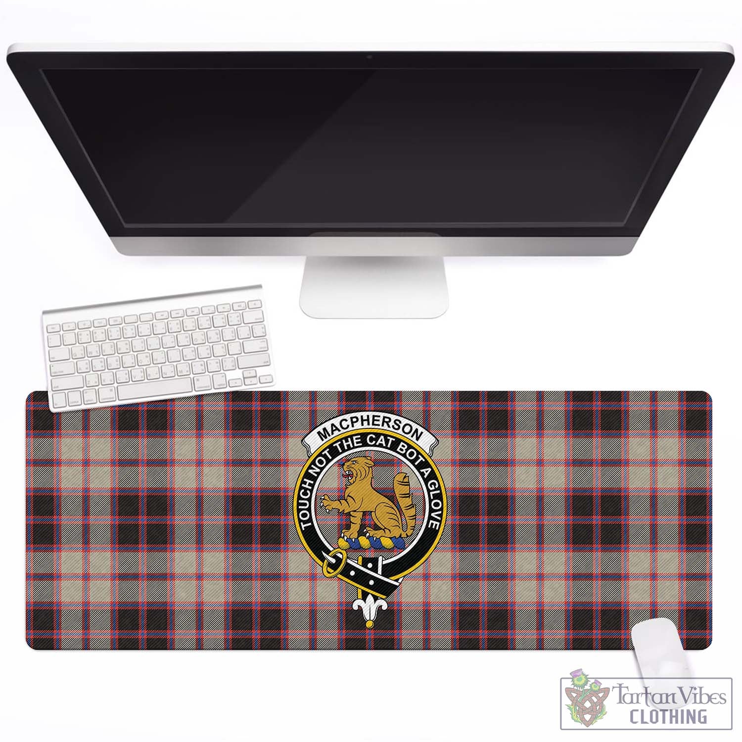 Tartan Vibes Clothing MacPherson Hunting Ancient Tartan Mouse Pad with Family Crest