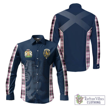 MacPherson Hunting Modern Tartan Long Sleeve Button Up Shirt with Family Crest and Lion Rampant Vibes Sport Style