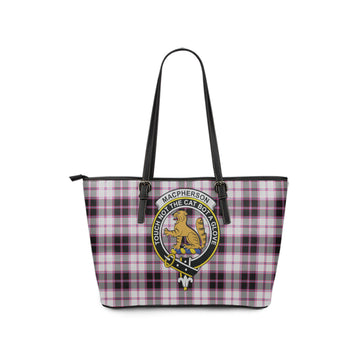 MacPherson Hunting Modern Tartan Leather Tote Bag with Family Crest