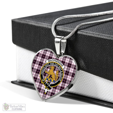 MacPherson Hunting Modern Tartan Heart Necklace with Family Crest