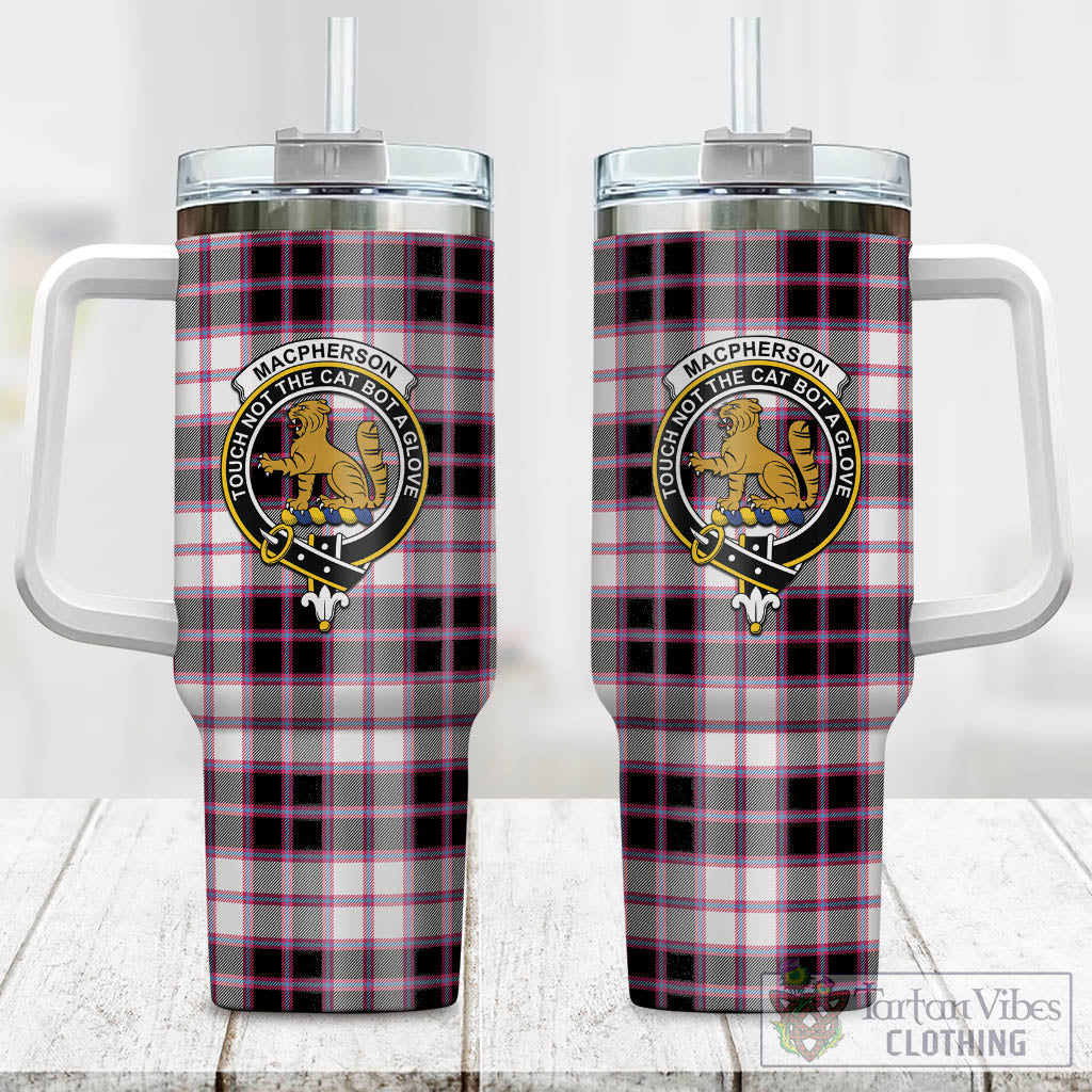Tartan Vibes Clothing MacPherson Hunting Modern Tartan and Family Crest Tumbler with Handle