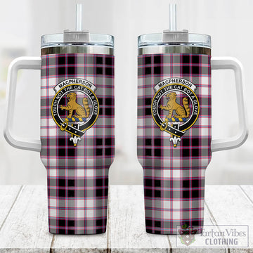 MacPherson Hunting Modern Tartan and Family Crest Tumbler with Handle