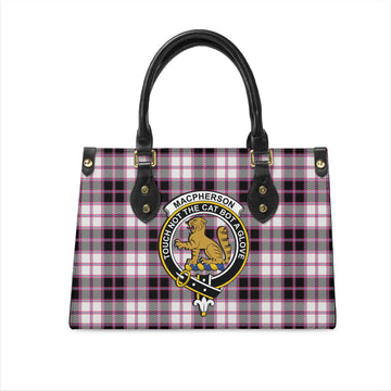 MacPherson Hunting Modern Tartan Leather Bag with Family Crest