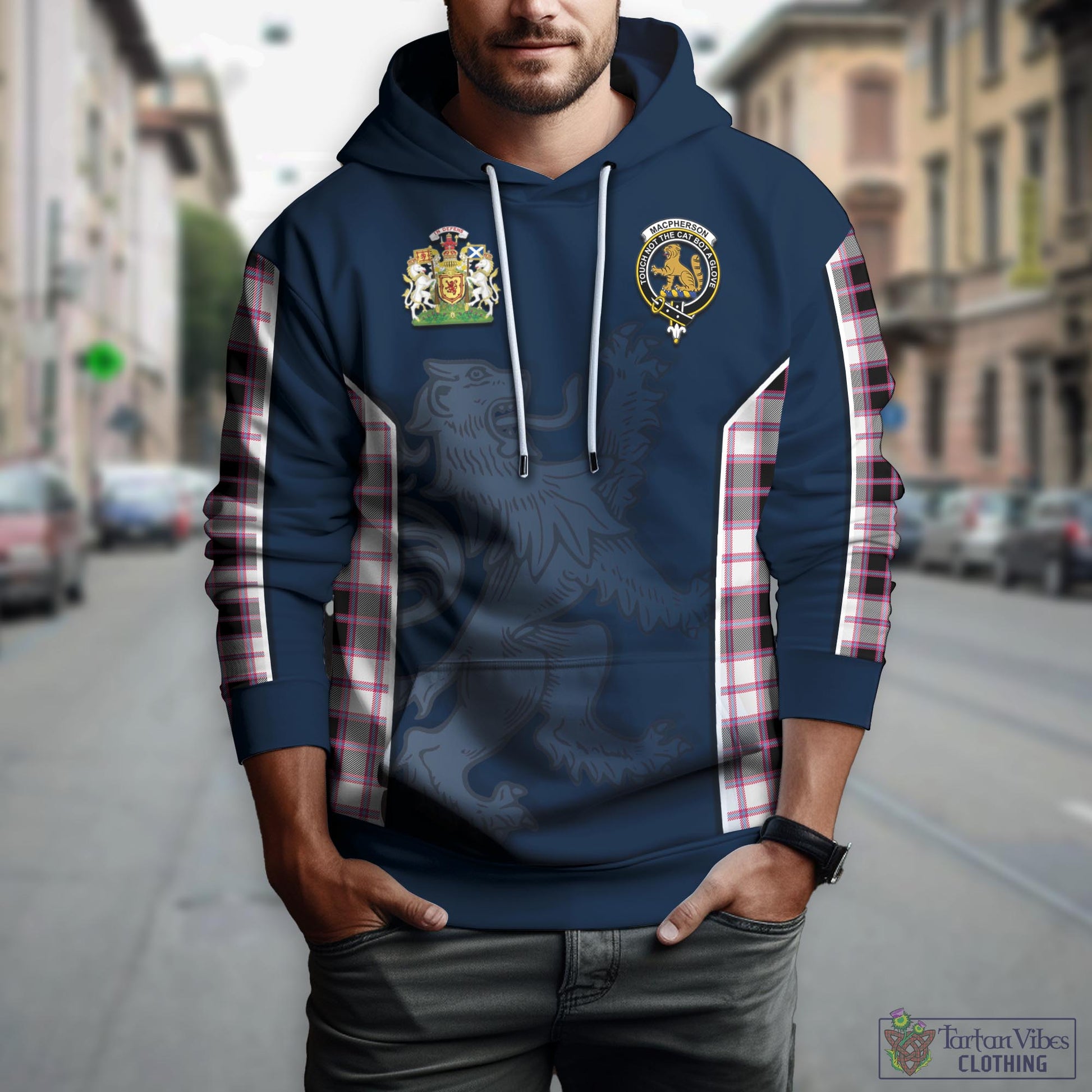 Tartan Vibes Clothing MacPherson Hunting Modern Tartan Hoodie with Family Crest and Lion Rampant Vibes Sport Style