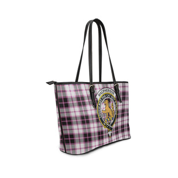 MacPherson Hunting Modern Tartan Leather Tote Bag with Family Crest