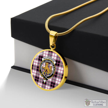 MacPherson Hunting Modern Tartan Circle Necklace with Family Crest