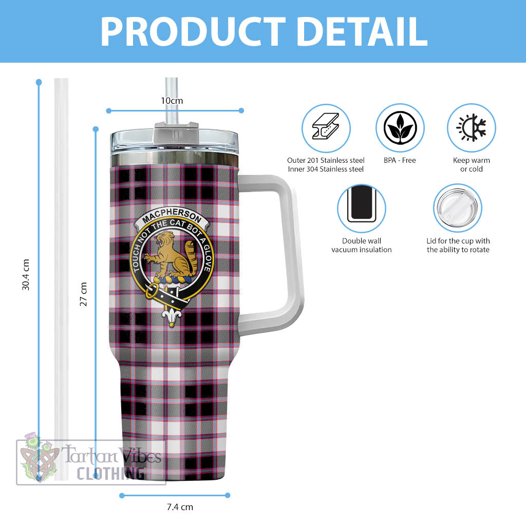 Tartan Vibes Clothing MacPherson Hunting Modern Tartan and Family Crest Tumbler with Handle