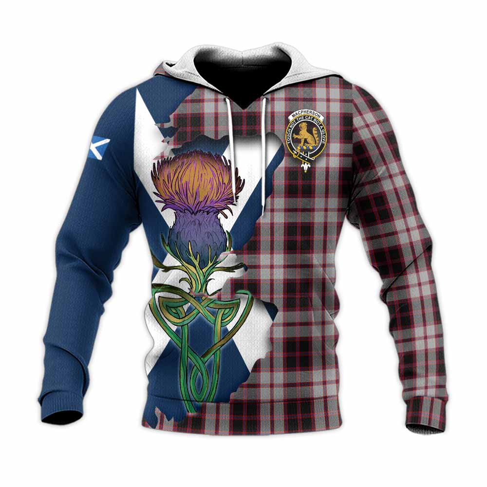 Tartan Vibes Clothing MacPherson (McPherson) Tartan Family Crest Knitted Hoodie Scottish Thistle Celtic Inspired
