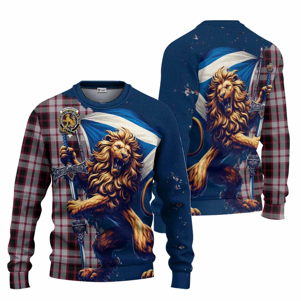 Tartan Vibes Clothing MacPherson (McPherson) Tartan Family Crest Knitted Sweater with Scottish Majestic Lion