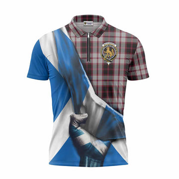 Tartan Vibes Clothing MacPherson (McPherson) Tartan Zipper Polo Shirt with Family Crest Scotland Patriotic Style
