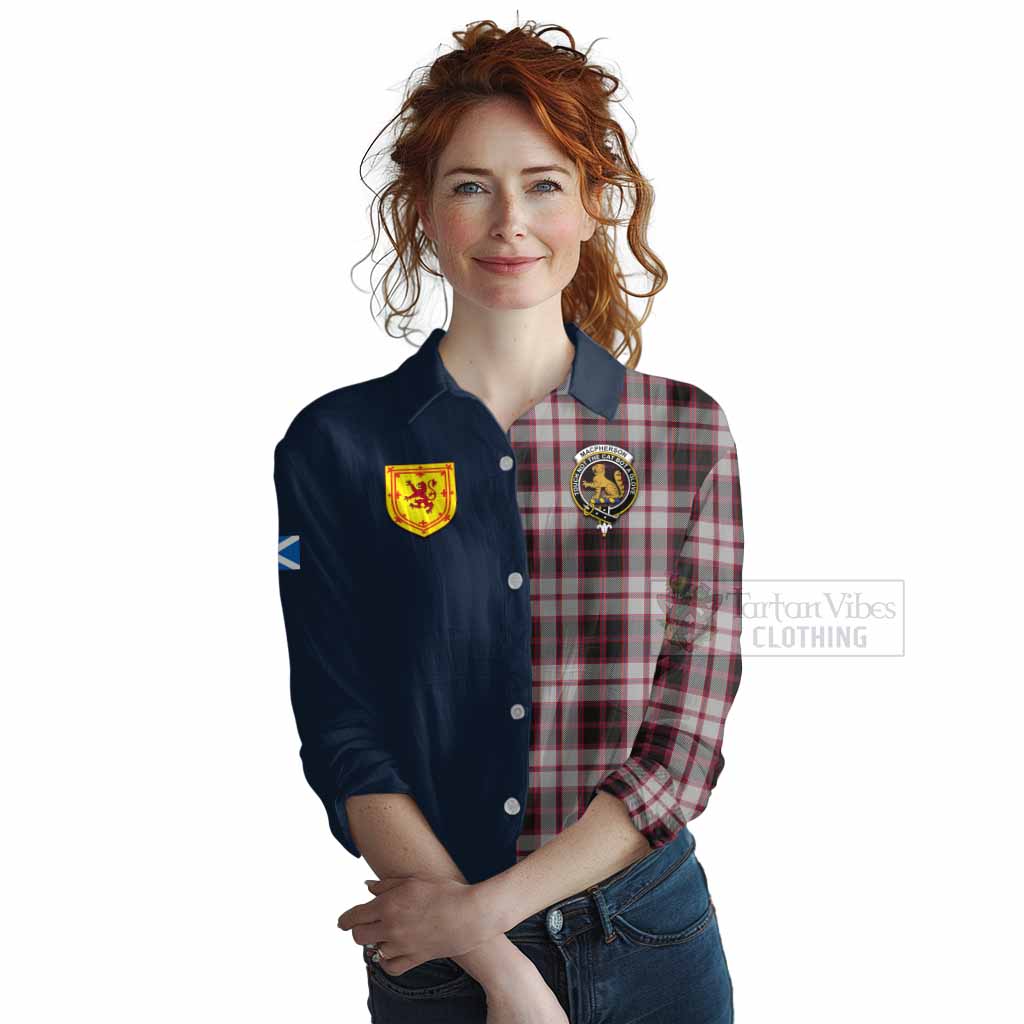Tartan Vibes Clothing MacPherson (McPherson) Tartan Women's Casual Shirt Alba with Scottish Lion Royal Arm Half Style