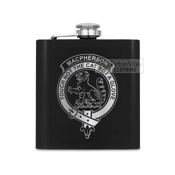 MacPherson (McPherson) Crest Hip Flask Set 7oz Black Stainless Steel with A Gift Box
