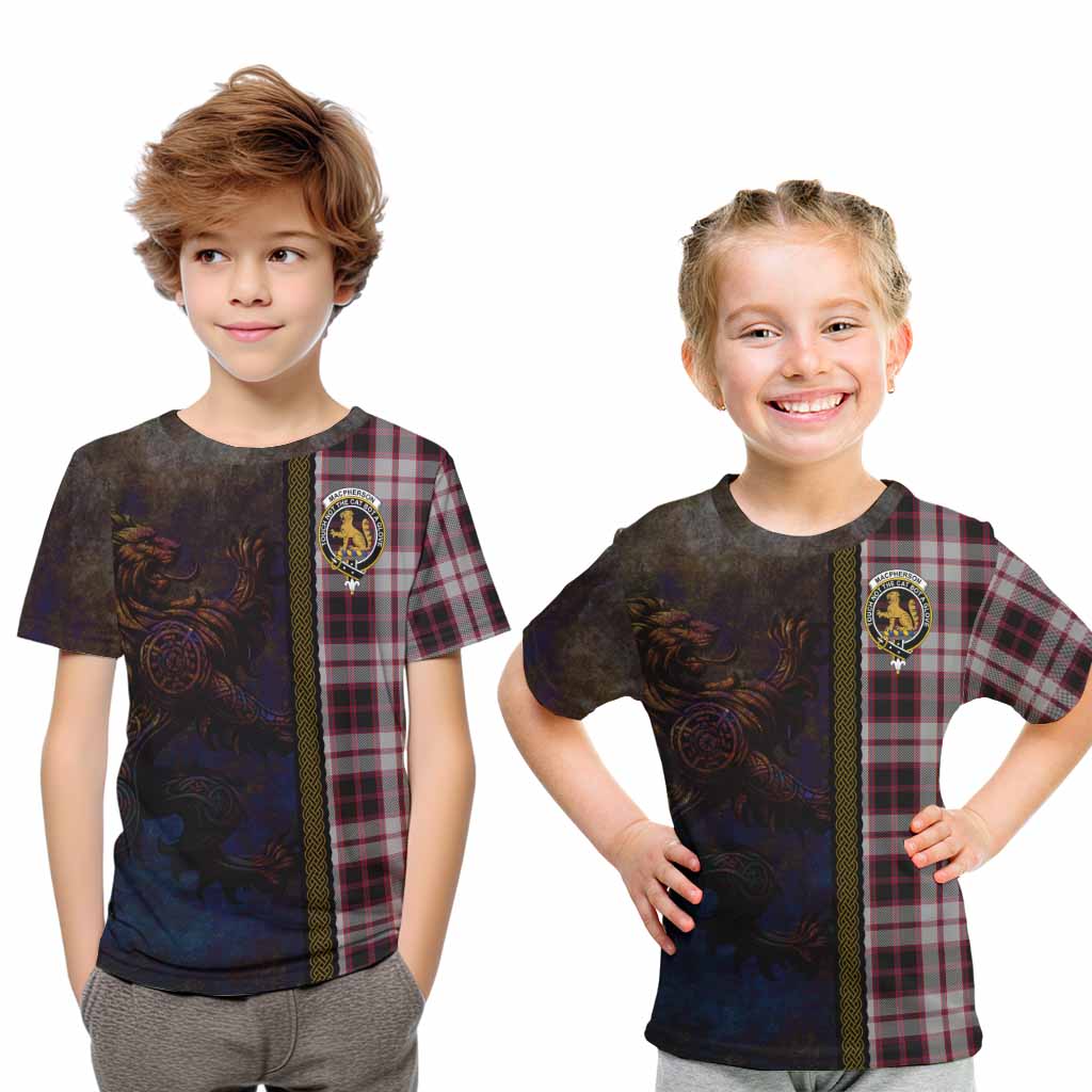 Tartan Vibes Clothing MacPherson (McPherson) Tartan Family Crest Kid T-Shirt Alba Gu Brath Be Brave Lion Ancient Style